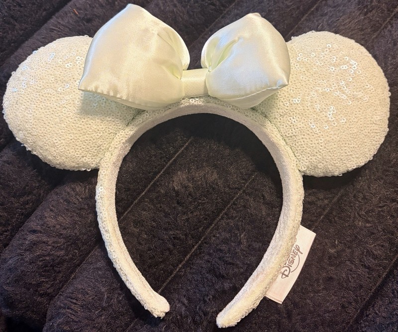 Disney Minnie Mouse White Sequin Ears Headband with Bow, Adult Unisex