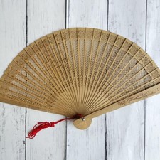 Sandalwood Fan 23cm Compact Storage Used Aromatic China Not Authentic