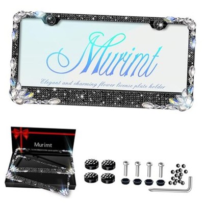 Paquete de 2 marcos de matrícula negros brillantes con diamantes de imitación, 