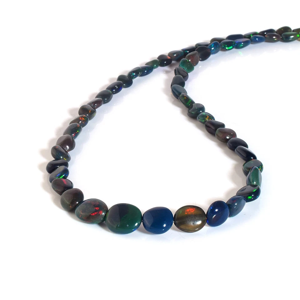 Colar artesanal prata 925 corrente contas opala preta fogo natural Welo - Imagem 3 de 4