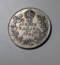 1931 Canada 10 Cents (80% Silver) Coin - King George V