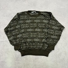 Vintage abstract knitted jumper Patterned Grandad knit sweater Men's L
