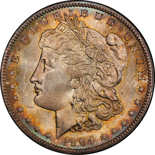 1904-O PCGS MS66 Morgan Dollar, Scarce Superb Gem Rainbow Toned, Amazing Example
