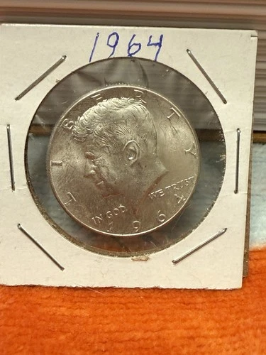 1964 Kennedy Half Dollar Coin, 90% Silver with Good Luster