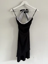 VTG 90s Y2K 2000s Charlotte Russe Midi Dress Cowl Halter Asymmetrical S Goth