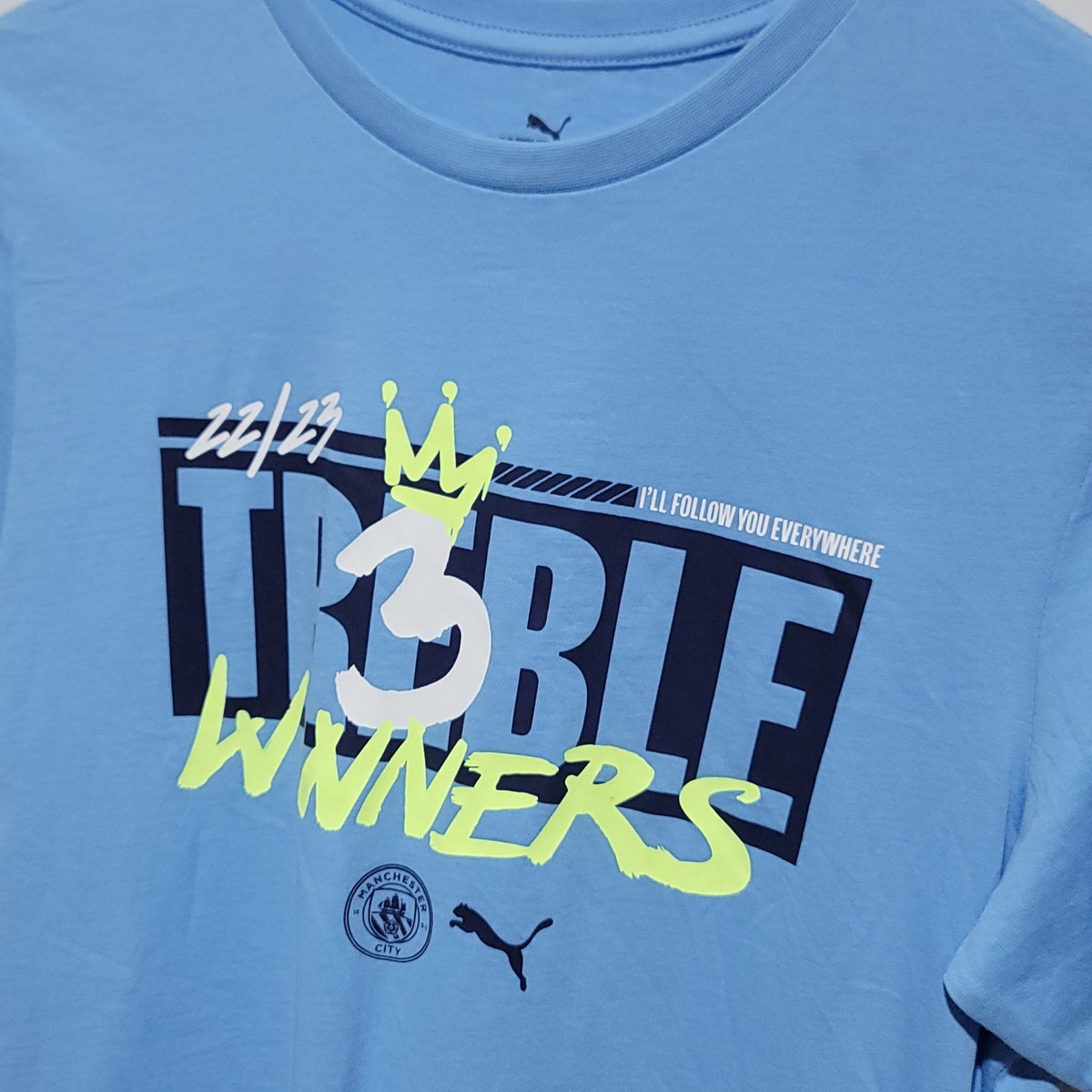 Official Puma Manchester City T Shirt Tee Treble Winners 22/23