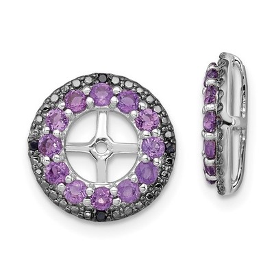 Sterling Silber Rhodium Amethyst & schwarzer Saphir Ohrringe Jacke L-13 mm