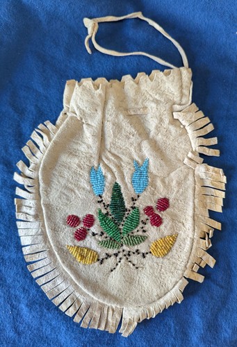 Native American Beaded Bag 2 Sided 710" X 8" With Fringe