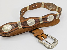 Vintage 1995 Western Leather Concho Belt Silver Tone As Is Repair Parts