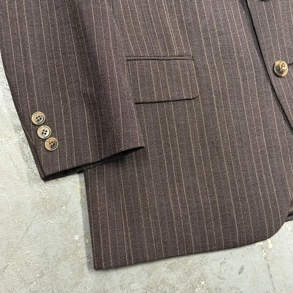 Vintage Oakton Suit 2pc Striped Wool Brown 40 S  32x27 - Image 4 of 4