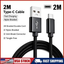 2M Braided USB to Type-C Fast Charging Data SYNC Black Charger Cable Cord