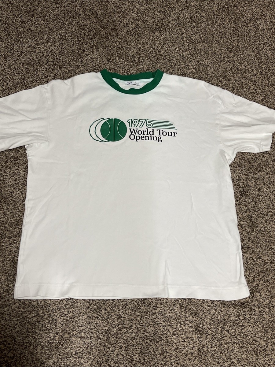 ZARA Ringer World Tour Opening 1975 White T-shirt Green Accent