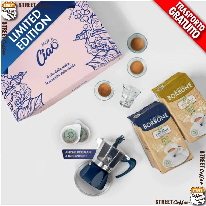 Borbone MokaCiao confezione regalo-30 cialde e 4 bicchierini di vetro in omaggio