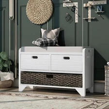 Storage Bench with Removable Basket and 2 Drawers Fully Assembled Shoe Bench