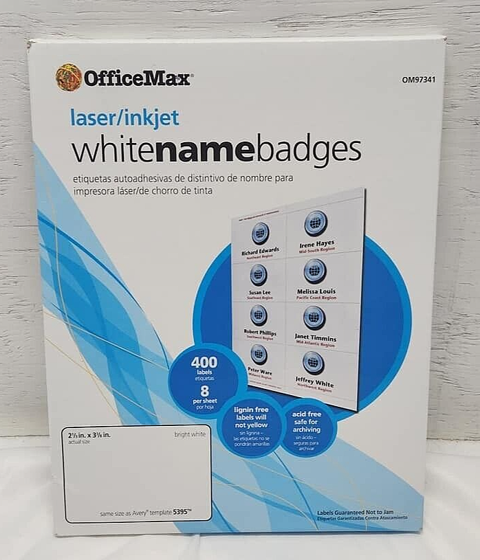 OfficeMax Name Badge Insert Laser / Inkjet 3 x 4 White 300 ct New eBay