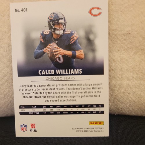 2024 Panini Prestige CALEB WILLIAMS #401 Rookie 1st Pro Uni Chicago Bears SP RC - Foto 2 di 2