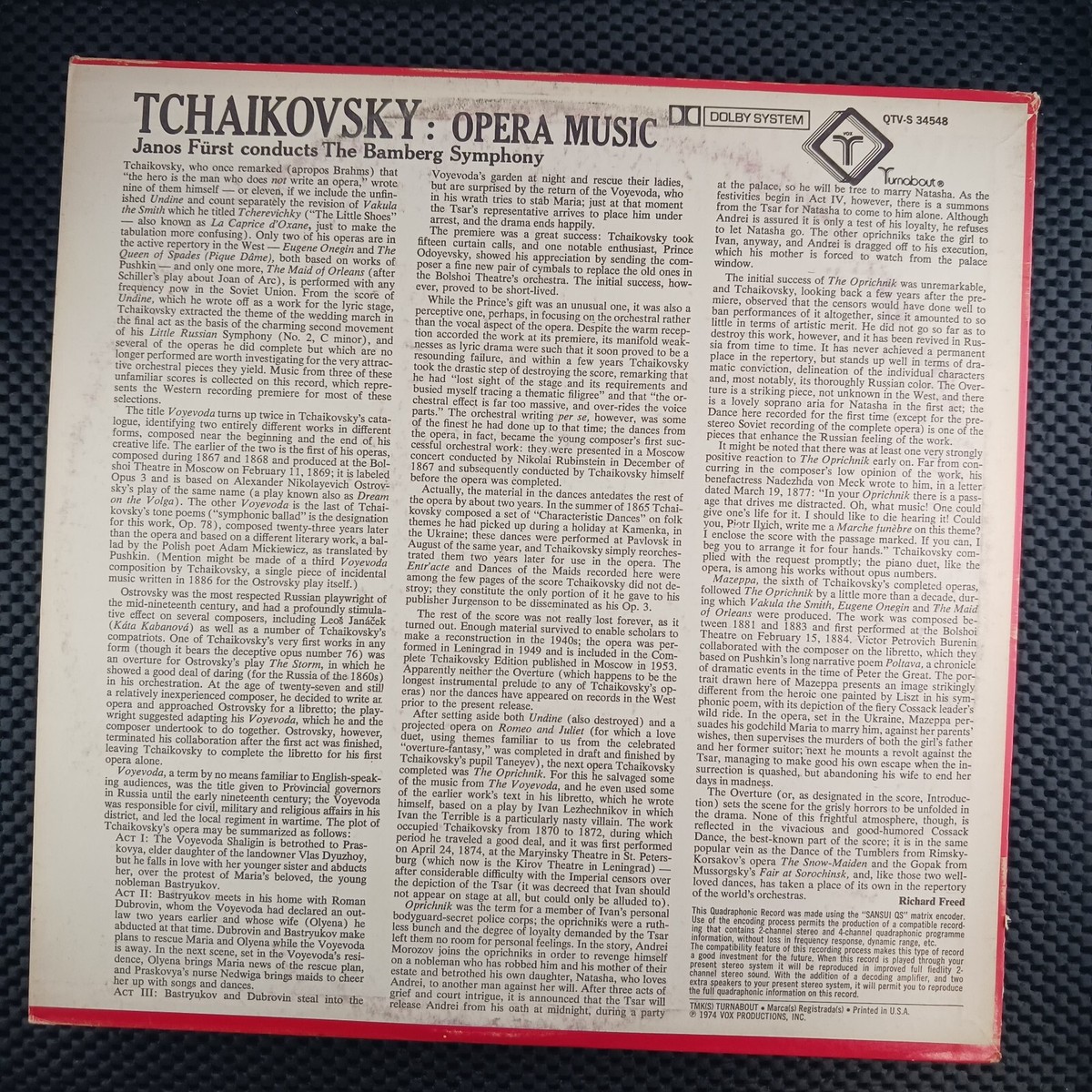 Tchaikovsky Janos Fürst Bamberg Symphony – Opera Music (Turnabout
