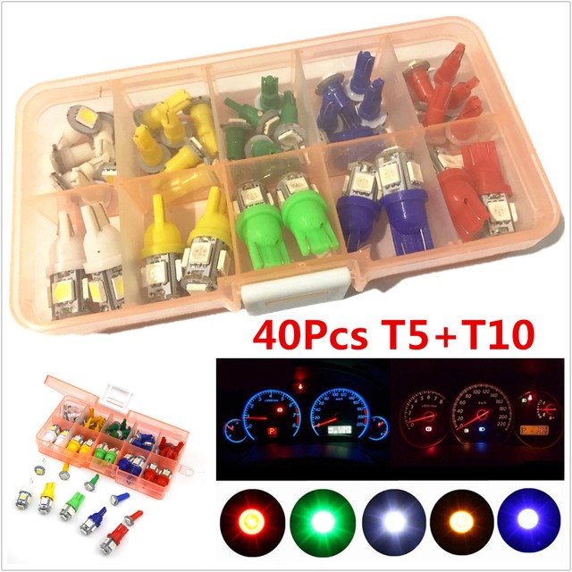 40Pcs T5+T10 5050 SMD Mixed Car Auto Dashboard Lights Instrument Panel