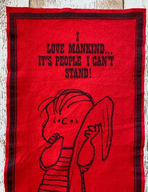 Peanuts LINUS Felt Banner 1967 Love Mankind People I Can't Stand Peanuts Pennant