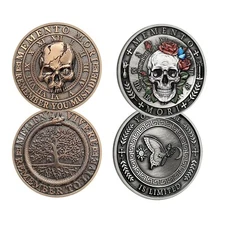 Memento Mori Memento Vivere Coin Set Real 3D Skull Inspiring Stoic Reminder Gift