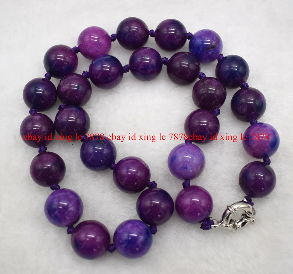 Collar de cuentas de piedras preciosas redondas de sugilita púrpura natural 6/8/10/12/14 mm 20" AAA+ Foto 2 de 4