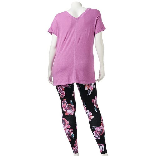 SO Black Purple Women's Junior's Small Floral Yoga Set Tee, Leggings & Headband - Picture 2 of 10