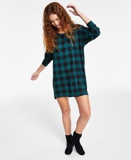 Jenni Women's Soft Long-Sleeve Sleepshirt, June Bug Green Buffalo Check, XL