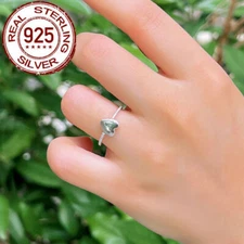 Genuine 925 Sterling Silver CZ Women Heart Ring Engagement Band Romantic Jewelry