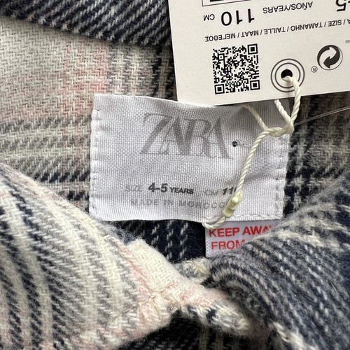 Zara Plaid Flannel Shirt Jacket Size 4-5 Girls Button-Up Shacket Wool Blend NEW - Picture 5 of 11