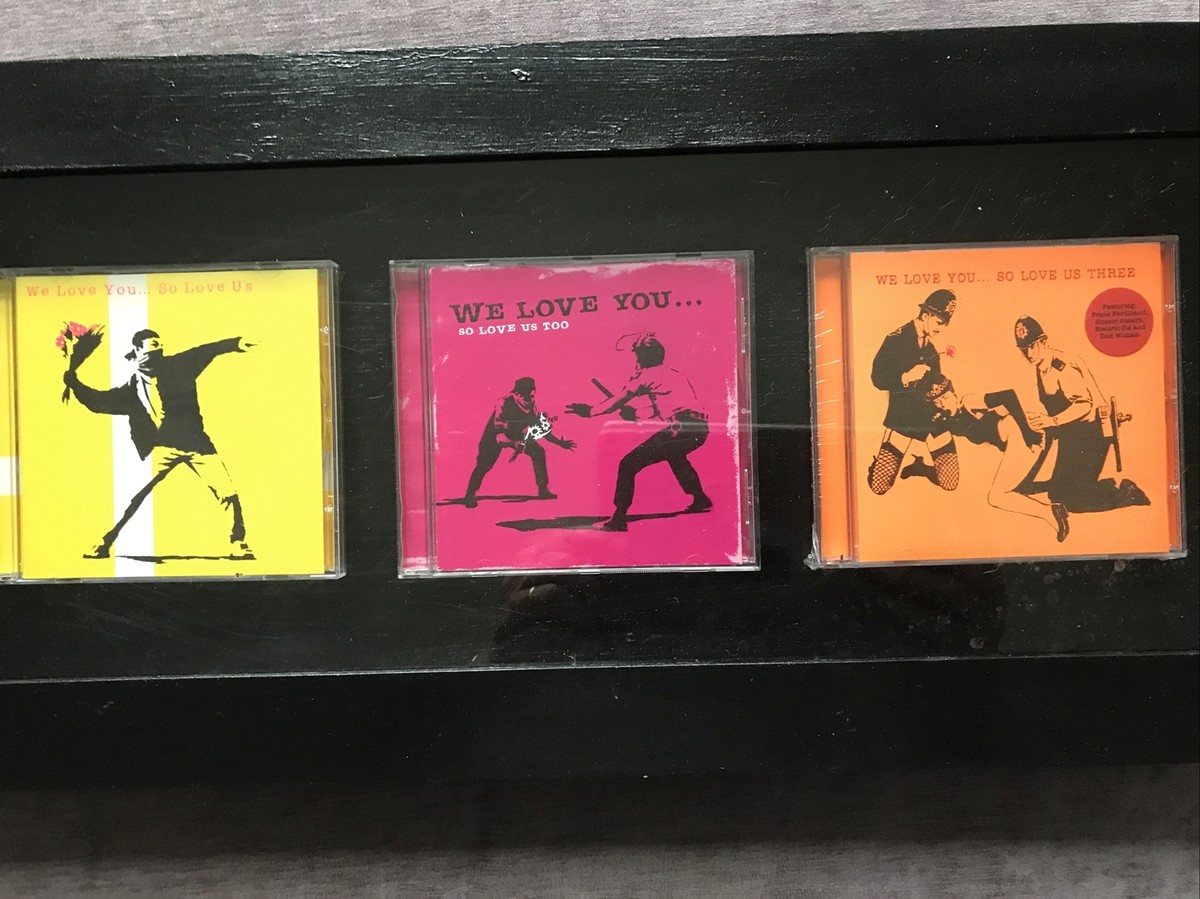 We Love You So Love Us, Banksy C.D. Artwork All 3 Releases, Framed