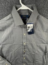 NWT Polo Ralph Lauren 16.5 34/35 Gray Slim Fit Easy Care Long Sleeve Button Up