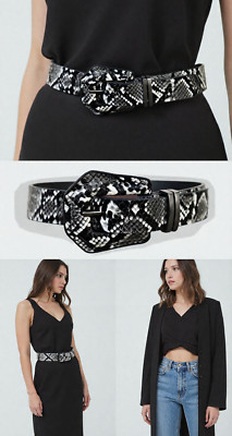 Snake-Print Wrap Belt in Black & White Women Black White Faux Leather Snake Skin Print Band Belt  main image 3