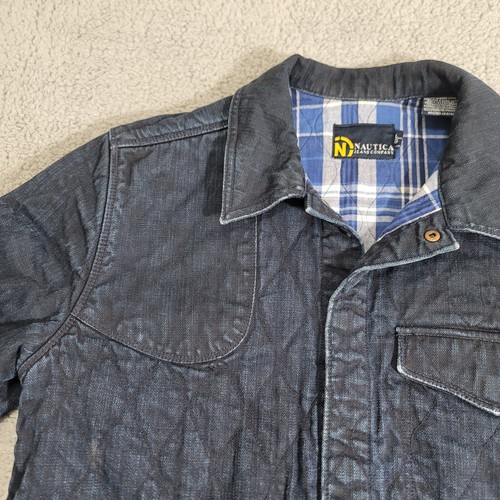 Nautica Jeans Co Denim Jacket Mens Large Blue Indigo Quilted Lined Hunting Coat - Picture 4 of 17