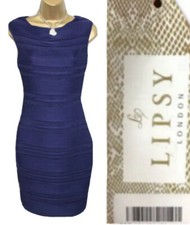 Lipsy Navy Blue Bodycon Pencil Dress 10 Evening Party Ripple Occasion Wedding
