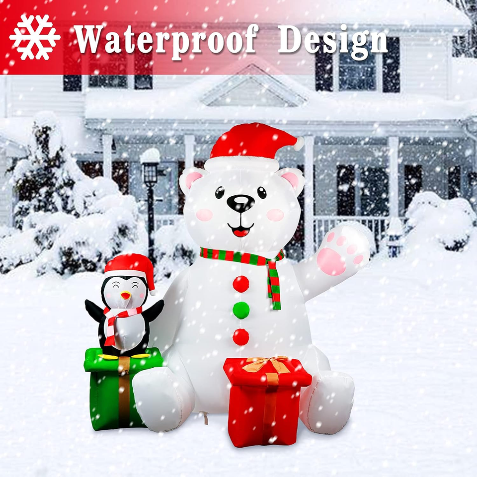 6FT Christmas Inflatables Outdoor Decorations, Polar Bear Inflatable