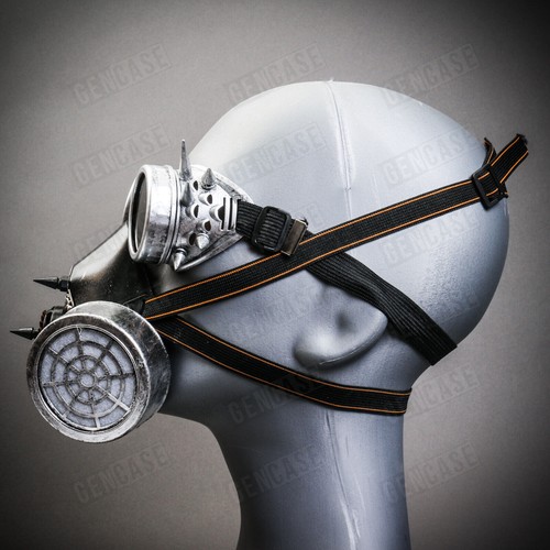 Silver Steampunk Burning Man Spike Goggle Spike Gas Mask Halloween Costume - Picture 3 of 4