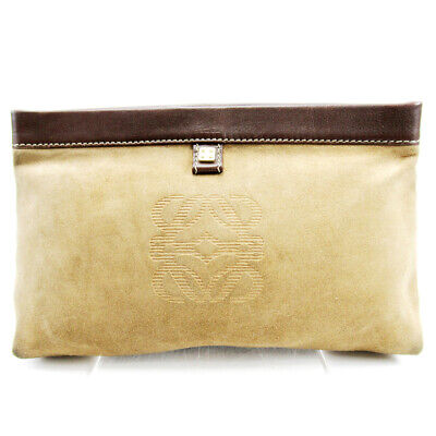 Auth LOEWE Clutch Bag Anagram Beige Suede Leather Auth Used T10468 | eBay