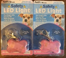 Two Petflow.com PINK LED Safety Lights - New Dog Or Cat Collar Tags Dangle