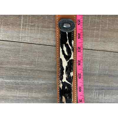 Black Genuine Leather Belt Leopard Print Adjustable Buckle Size SM - C5 Black Genuine Leather Belt Leopard Print Adjustable Buckle  main image 4