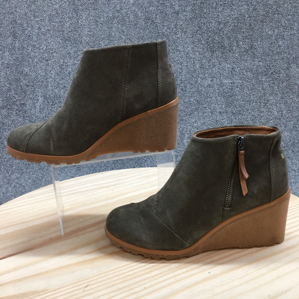 TOMS Boots Womens 9 Avery Casual Zip Wedge Ankle Bootie 10014069 Green Suede - Image 2 of 4