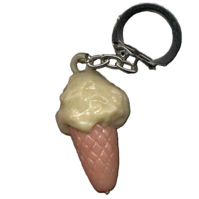 Vintage Novelty--ICE CREAM CONE KEYCHAIN--Fun Food Funky Costume Jewelry-VANILLA
