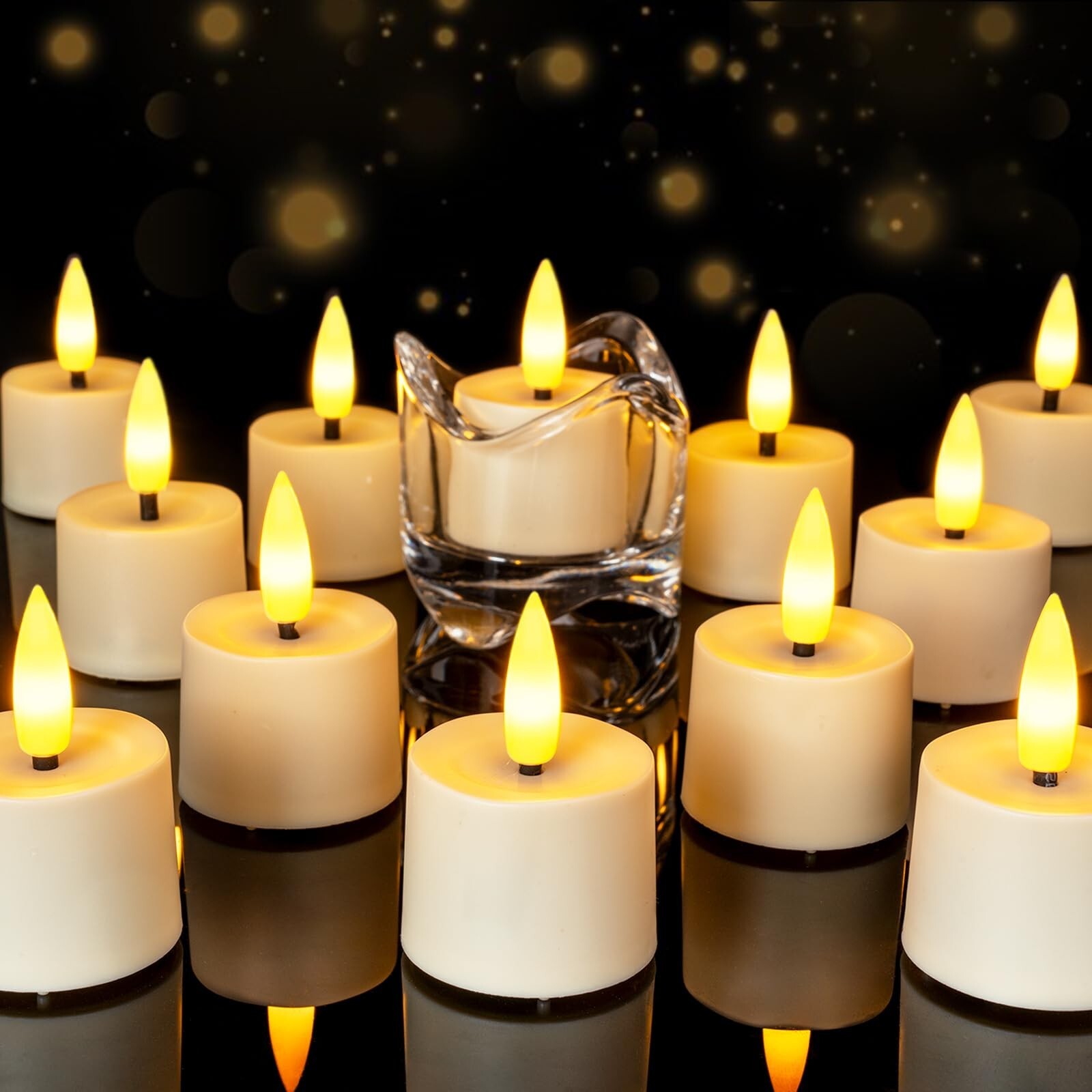 Realistic Flameless LED Votive Candles with Timer 12-Pack-image