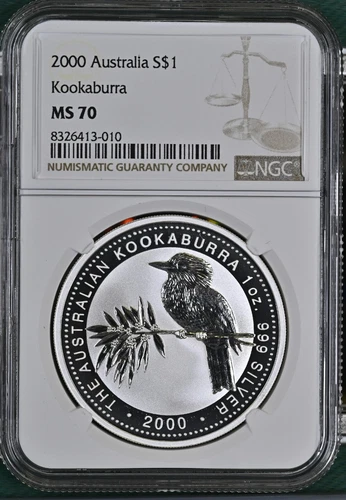 2000 Australia Kookaburra 1 oz Silver Coin - NGC MS70