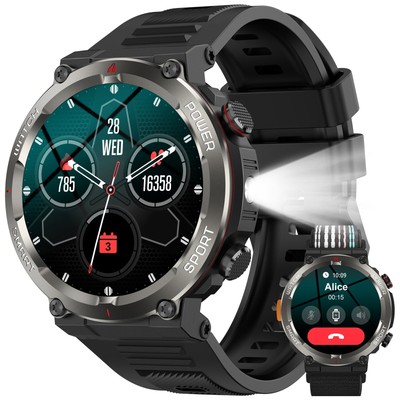 Smartwatch Herren mit Telefonfunktion, Smart watch mit LED Taschenlampe Kompass