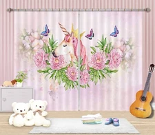 3D Pink Unicorn Flower ZHUA1466 Photo Curtain Window Blockout Fabric Amy 2023