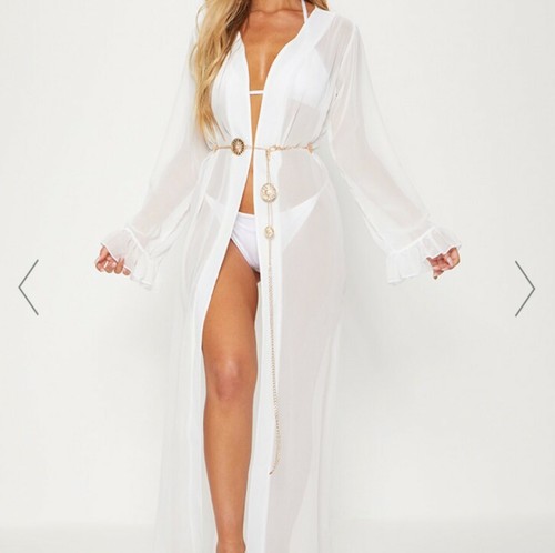 Maxi Beach Cover Up Sheer White UK 4 XS 