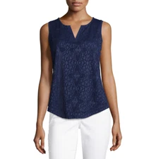 Liz Claiborne Lace Front Knit Tank Top Size PXXL New Navy Blue