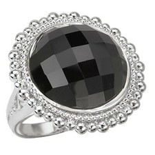 Sterling Silver Faceted Black Onyx Round Gemstone Beaded Ring Size 7 NEW