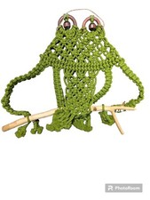 Frog Macrame Wall Hanging 15x20  Retro Boho Hippie