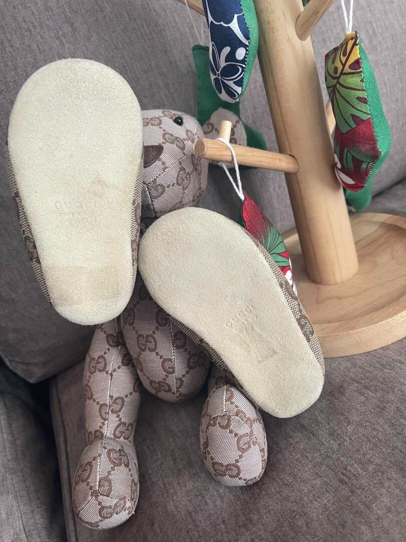 GUCCI GG Pattern Monogram Teddy Bear Beige Canvas Plush Doll